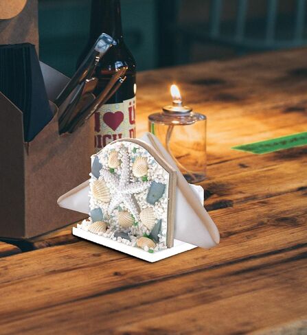 CoTa Global Oceanic Napkin Holder for Table - Nautical Collection Napkin Holders for Kitchen Table, Starfish and Seashell Paper Napkins Holder for Dining Table, Wood Coastal Coffee Table Napkin Holder in Kuwait