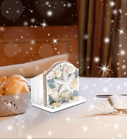 CoTa Global Oceanic Napkin Holder for Table - Nautical Collection Napkin Holders for Kitchen Table, Starfish and Seashell Paper Napkins Holder for Dining Table, Wood Coastal Coffee Table Napkin Holder in Kuwait