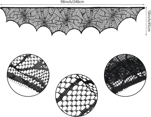 Hooqict Halloween Decoration Halloween Black Lace Spiderweb Fireplace Mantle Scarf Cover for Halloween Party Supplies 18 x 96 Inch in Kuwait