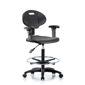 LabTech Seating LT43887 Tulip High Bench Chair, Polyurethane, Nylon Base - Arms, Chrome Foot Ring, Casters in Saudi Arabia