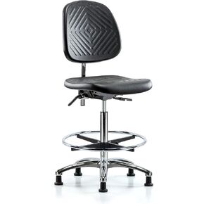LabTech Seating LT42887 Class 100 غرفة نظيفة من البولي يوريثين كرسي مرتفع بقاعدة متوسطة الظهر من الكروم، إمالة، حلقة قدم من الكروم، ينزلق in Saudi Arabia