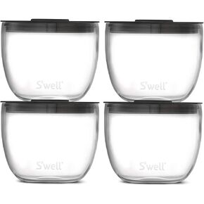 أوعية زجاجية للطعام من S'well Prep - مجموعة من 4 قطع، 12 أونصة - تجعل الوجبة سهلة ومريحة - أغطية علوية مقاومة للتسرب - قابلة للاستخدام في الميكروويف وآمنة للاستخدام في غسالة الأطباق، شفافة (14212-B20-69900) in Kuwait