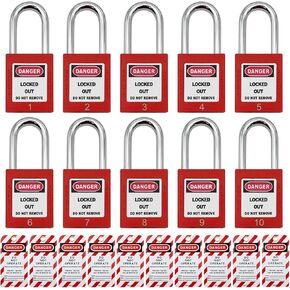 Lockout Tagout Locks, Safety Padlock, Loto Locks Keyed Differently Lock Out Tag Out 10 pcs Safety Padlocks Plastic with 10 Lockout TagOut Tags Red