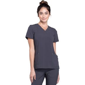 Cherokee Women Mock Wrap Contemporary Fit Scrubs Top with Stretchy Knit Panel CK680
