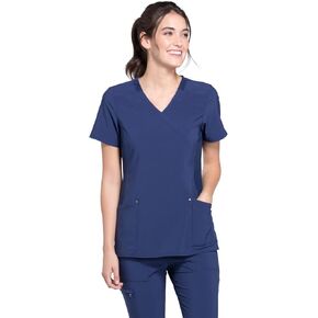Cherokee Women Mock Wrap Contemporary Fit Scrubs Top with Stretchy Knit Panel CK680