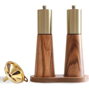 Gold Salt and Pepper Grinder Mill Set With Wood Base, Free Gold Funnel,Stainless Steel Manual Salt Shaker and Pepper Mill,Adjustable Thickness,Suitable For Kitchen (Salt & Pepper Grinder) in Kuwait