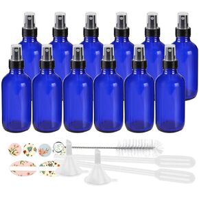 STARSIDE 12 Pack (120 ml) 4oz Amber Glass Spray Bottles with Fine Mist Sprayer & Dust Cap for Essential Oils, Perfumes,Cleaning Products.Included 1 Brush,2 Funnels,2 Droppers & 18 Labels.