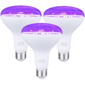 SHGPODA 3 Pack 15W LED Black Light Bulbs, BR30 E26 Blacklight LED Bulb 385-400nm, Glow in The Dark for Blacklight Party, Body Paint, Fluorescent Poster, Neon Glow in Saudi Arabia