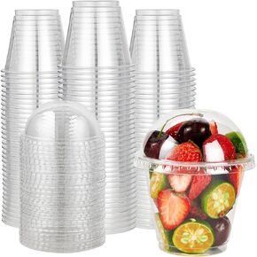 Lilymicky [200 PACK] 9 oz Clear Plastic Cups With Dome Lids, Crystal PET Dessert Cups, Cold Party Cups for Ice Cream, Latte, Cold drinks in Saudi Arabia