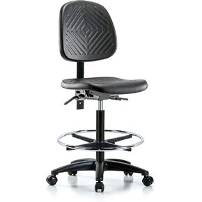 كرسي LabTech Seating LT43698 ذو المقعد المرتفع، بولي يوريثين، قاعدة نايلون متوسطة الظهر - حلقة قدم من الكروم، عجلات in Kuwait