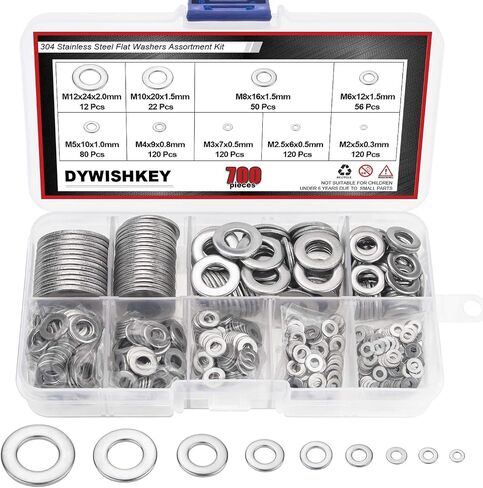 DYWISHKEY 700 قطعة 9 مقاسات من الفولاذ المقاوم للصدأ مجموعة متنوعة من الغسالات المسطحة (M2 M2.5 M3 M4 M5 M6 M8 M10 M12) in Saudi Arabia