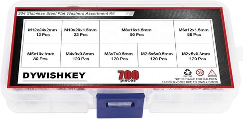DYWISHKEY 700 قطعة 9 مقاسات من الفولاذ المقاوم للصدأ مجموعة متنوعة من الغسالات المسطحة (M2 M2.5 M3 M4 M5 M6 M8 M10 M12) in Saudi Arabia