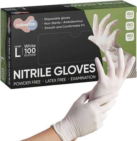 Disposable Nitrile Gloves, White, Small, 4mil, 4.6g Thickness Powder Free Medical Exam Food Grade (100pcs) For woman in Kuwait