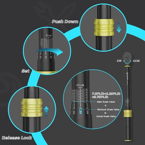 1-Inch Drive Click Torque Wrench, 200-1200 Ft-Lb/271-1626 Nm, Dual-Direction Torque Wrench, 48-Tooth Dual Range Scales Torque Wrench with Quick Release Reversible Head for Car Truck Tractor in Kuwait