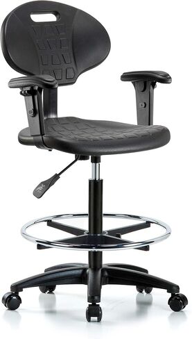 كرسي LabTech Seating LT43887 Tulip High Bench، بولي يوريثين، قاعدة من النايلون - أذرع، حلقة قدم من الكروم، عجلات in Saudi Arabia