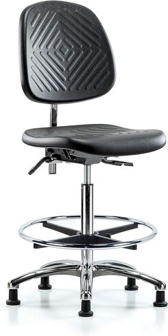 LabTech Seating LT42887 Class 100 Clean Room Polyurethane High Bench Chair Medium Back Chrome Base, Tilt, Chrome Foot Ring, Glides in Saudi Arabia
