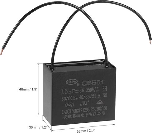 uxcell Ceiling Fan Capacitor CBB61 15uF 350V AC 2 Wires Metallized Polypropylene Film Capacitor 58x48x30mm for Electric Fan Pump Motor Generator 2Pcs in Saudi Arabia