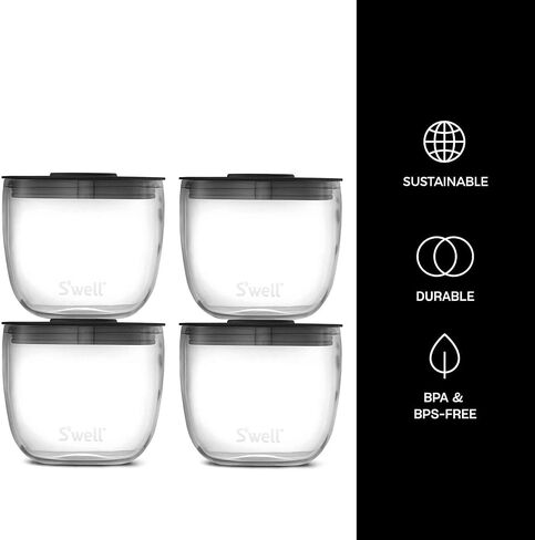 S'well Glass Meal Prep Bowls, Set of 4, 12 oz Leakproof Lids, Microwave and Dishwasher Safe, BPA-Free in Saudi Arabia