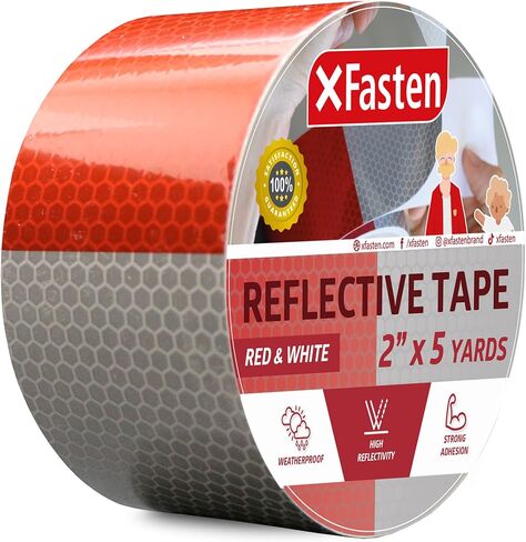 شريط عاكس XFasten، أبيض وفضي، 5.08 سم × 5 ياردات - كثافة عالية - شريط أمان DOT-C2 عاكس مقطورة واضح مقاوم للماء in Kuwait