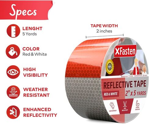 شريط عاكس XFasten، أبيض وفضي، 5.08 سم × 5 ياردات - كثافة عالية - شريط أمان DOT-C2 عاكس مقطورة واضح مقاوم للماء in Kuwait
