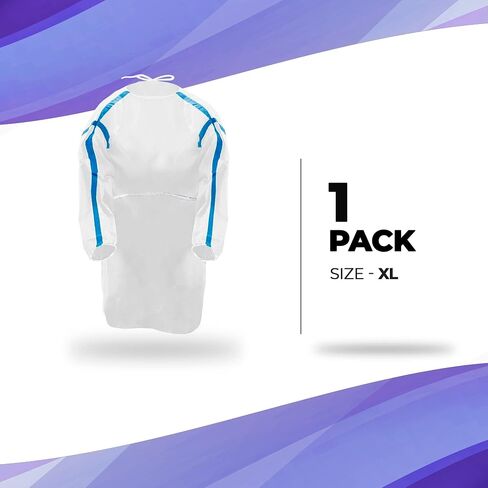 AMZ Disposable Isolation Gown, XS. Pack of 1 Microporous White Medical Disposable Gowns with Sleeves. 50 GSM Medical Isolation Gowns Disposable with Elastic Wrist, Tie Back Closure. PPE Gowns in Kuwait