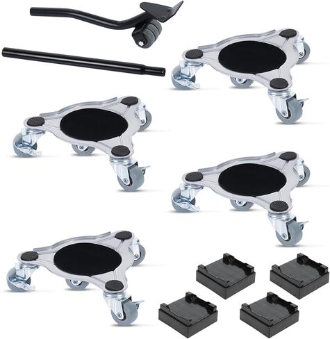 محركات دوللي للأثاث الثقيل مع مجموعة رافع، دوللي متحركة بدوران 360 درجة، 4 قطع من الفولاذ المطاطي مقاس 9 بوصة، أربع دوللي، سهلة تحريك الأثاث الثقيل بسعة تحميل 1100 رطل، مناسبة للأريكة والطاولة وما إلى ذلك in Kuwait