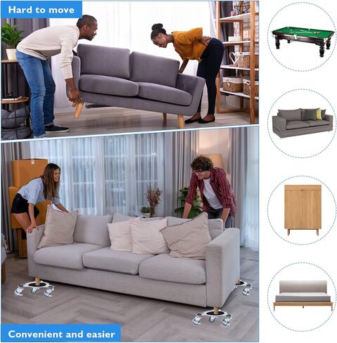 محركات دوللي للأثاث الثقيل مع مجموعة رافع، دوللي متحركة بدوران 360 درجة، 4 قطع من الفولاذ المطاطي مقاس 9 بوصة، أربع دوللي، سهلة تحريك الأثاث الثقيل بسعة تحميل 1100 رطل، مناسبة للأريكة والطاولة وما إلى ذلك in Kuwait