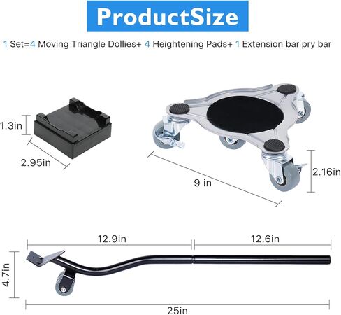 محركات دوللي للأثاث الثقيل مع مجموعة رافع، دوللي متحركة بدوران 360 درجة، 4 قطع من الفولاذ المطاطي مقاس 9 بوصة، أربع دوللي، سهلة تحريك الأثاث الثقيل بسعة تحميل 1100 رطل، مناسبة للأريكة والطاولة وما إلى ذلك in Kuwait