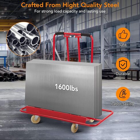 Heavy Duty Drywall Cart, 1600lbs Load Capacity, Protective Sloping Angle and Handrail, 1600lbs Load Capacity, Four Smooth Running Casters for Garage, Home, Warehouse in Saudi Arabia