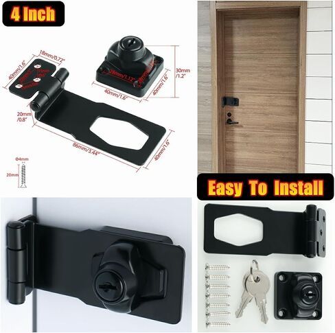Alise Hasp Lock Right Angle 90°,Door Hinge Lock with Keys Clasp Latch Hinges Locks for Doors,2.5 Inch Black Chest Latches,without Padlock in Kuwait