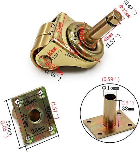 عجلات نحاسية، عجلات نحاسية مثالية من عجلات البيانو المستقيمة للعمود مع لوحة علوية 360 درجة، أسطوانة عالمية دوارة لمجموعة الأثاث العتيق المكونة من قطعتين، تتضمن براغي ومنصات مضادة للانزلاق in Kuwait
