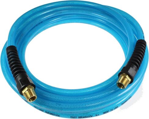 Coilhose Pneumatics PFE50504T Flexeel Reinforced Polyurethane Air Hose, 5/16-Inch ID, 50-Foot Length with (2) 1/4-Inch MPT Reusable Strain Relief Fittings, Transparent Blue in Saudi Arabia
