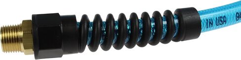 Coilhose Pneumatics PFE50504T Flexeel Reinforced Polyurethane Air Hose, 5/16-Inch ID, 50-Foot Length with (2) 1/4-Inch MPT Reusable Strain Relief Fittings, Transparent Blue in Saudi Arabia