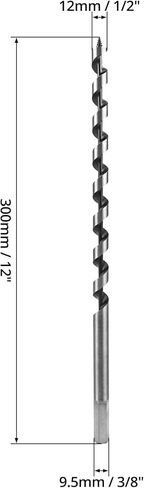 QWORK اوجير مثقاب للخشب، 4 قطع لقم مثقاب طويلة، قطر 1/2 بوصة × طول 12 بوصة، ساق سداسية 3/8 بوصة in Kuwait
