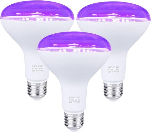 SHGPODA 3 Pack 15W LED Black Light Bulbs, BR30 E26 Blacklight LED Bulb 385-400nm, Glow in The Dark for Blacklight Party, Body Paint, Fluorescent Poster, Neon Glow in Saudi Arabia