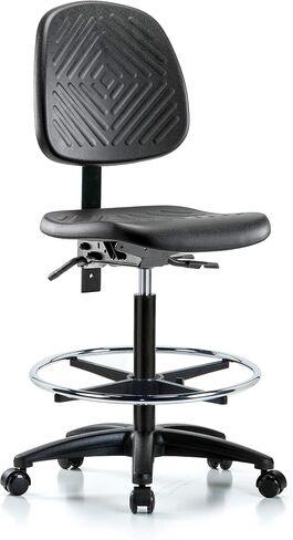 كرسي LabTech Seating LT43698 ذو المقعد المرتفع، بولي يوريثين، قاعدة نايلون متوسطة الظهر - حلقة قدم من الكروم، عجلات in Kuwait