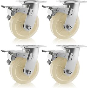 عجلات العجلات، مجموعة عجلات مقاس 6 بوصات مكونة من 4 - عجلات شديدة التحمل مع فرامل، عجلات صناعية بقفل دوار، عجلات عجلات من مادة البولي بروبيلين لأثاث منضدة العربة، السعة الإجمالية 3600 رطل in Kuwait