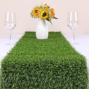 Kesfey 12 x 36 Inch Artificial Grass Table Runners Washable Green Synthetic Home Decor Faux Table Runner Trimmable Green Artificial Tabletop Supplies for Golf Themed Party Dining Decor Baby Shower