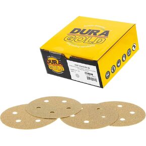 Dura-Gold - Premium - 220 Grit - 5" Gold Sanding Discs - 5-Hole Dustless Hook and Loop for DA Sander - Box of 50 Finishing Sandpaper Discs for Woodworking or Automotive in Saudi Arabia