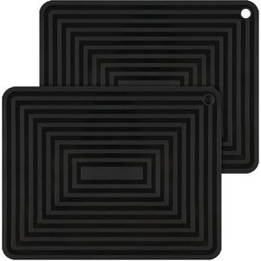 Silicone Trivets for Hot Pots and Pans-Trivets for Hot Dishes-Heat Resistant Mat for Countertops, Kitchen Small Dish Drying Mat, Silicone Pot Holders-Hot Pads for Kitchen Set 2 Black in Saudi Arabia