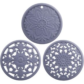 Smithcraft Trivets for Hot Dishes, Silicone Trivet Mat, Hot Pads for Kitchen, Silicone Trivets for Hot Pots and Pans, Multi-use Heat Resistant Mat, Round Trivet Mat, Silicone Pot Holders Set of 3 Grey