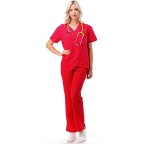 Women's Medical Uniform Scrubs Set – 4 Way Stretch 8 Pocket V-Neck Top with Drawstring Pants Nursing Dental Classic Blue XXS in Saudi Arabia