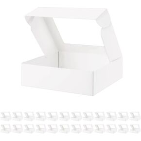 25 White Bakery Boxes with Window, 8x6x2.5 Inches Cake Boxes with Window, Treat Boxes for Small Bakery, Dessert, Candy, Cookies, Pastry, Party Favors, Wedding Cake in Saudi Arabia