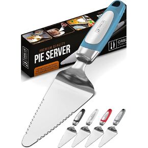 Orblue Pie Server, Essential Kitchen Tool, Serrated on Both Sides, Great for Right or Left Handed Chef, Stainless Steel Flatware, Cake Cutter, Blue