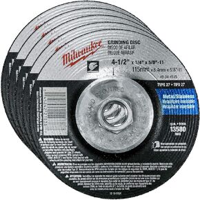 Milwaukee 5 Pack - 4 1 2 Hubbed Grinding Wheel for Grinders - Aggressive Grinding for Metal & Stainless Steel - 4-1/2" x 1/4 x 5/8-Inch | 11 UNC | Depressed in Kuwait