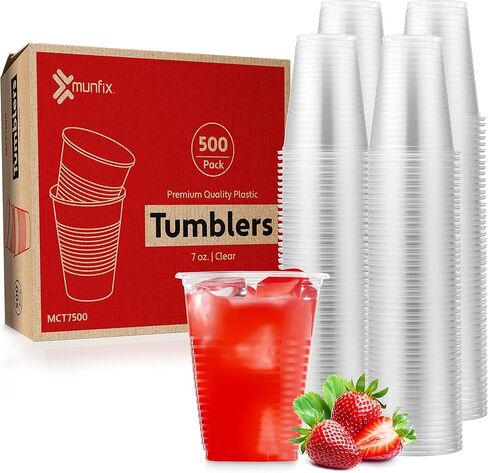 Munfix 500 Pack 7 Oz Clear Plastic Cups, Disposable Drinking Cups, Plastic Party Cups, Transparent Plastic Cups Bulk for Birthday Parties, Picnics, Ceremonies, and All Events in Kuwait