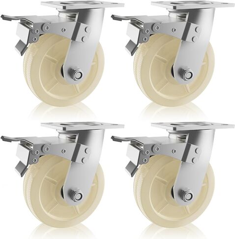 عجلات العجلات، مجموعة عجلات مقاس 6 بوصات مكونة من 4 - عجلات شديدة التحمل مع فرامل، عجلات صناعية بقفل دوار، عجلات عجلات من مادة البولي بروبيلين لأثاث منضدة العربة، السعة الإجمالية 3600 رطل in Kuwait