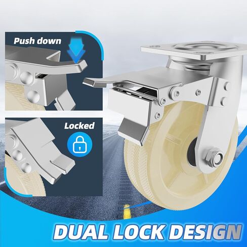 عجلات العجلات، مجموعة عجلات مقاس 6 بوصات مكونة من 4 - عجلات شديدة التحمل مع فرامل، عجلات صناعية بقفل دوار، عجلات عجلات من مادة البولي بروبيلين لأثاث منضدة العربة، السعة الإجمالية 3600 رطل in Kuwait