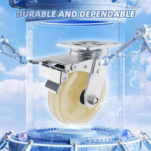 عجلات العجلات، مجموعة عجلات مقاس 6 بوصات مكونة من 4 - عجلات شديدة التحمل مع فرامل، عجلات صناعية بقفل دوار، عجلات عجلات من مادة البولي بروبيلين لأثاث منضدة العربة، السعة الإجمالية 3600 رطل in Kuwait