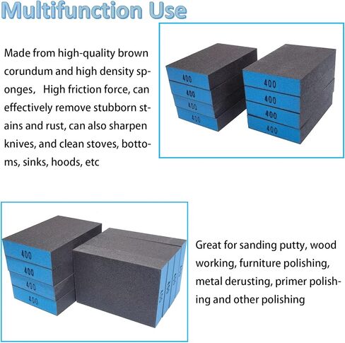 Tonmp 8 PCS 400 Grit Blue Sanding Sponges, Wet and Dry Dual-Use Washable and Reusable Hand Sanding Block Great for Wooding Metal Wall Sander in Saudi Arabia